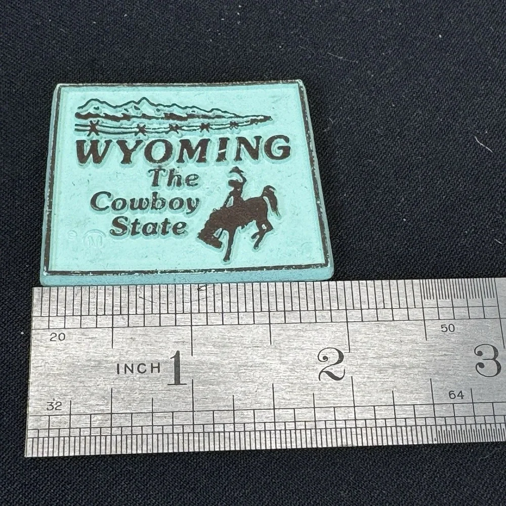 Vintage‎ Wyoming The Cowboy State Rubber Magnet State Map Collectible